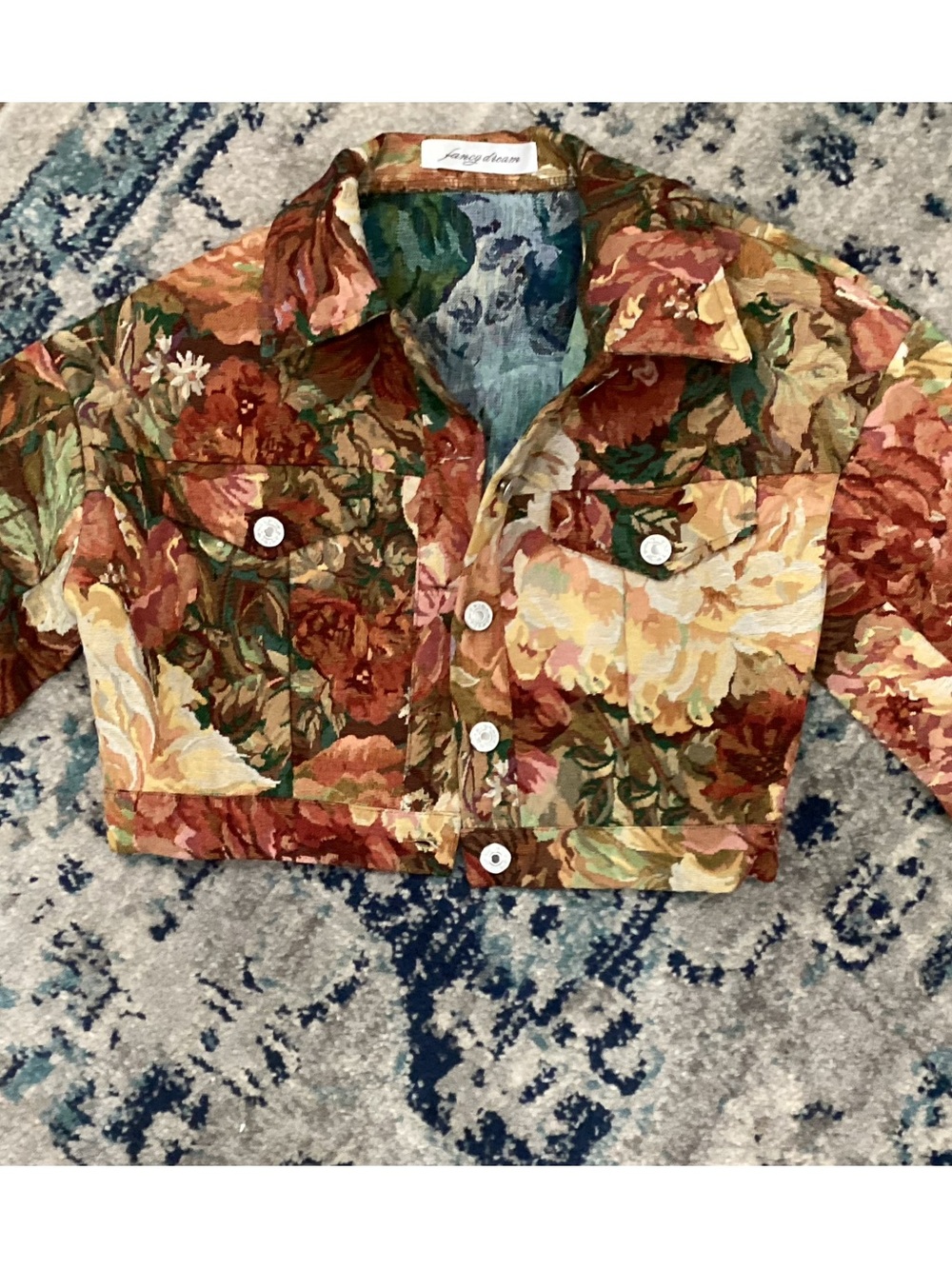 Floral Tapestry Button-Down Jacket - Multi Brown